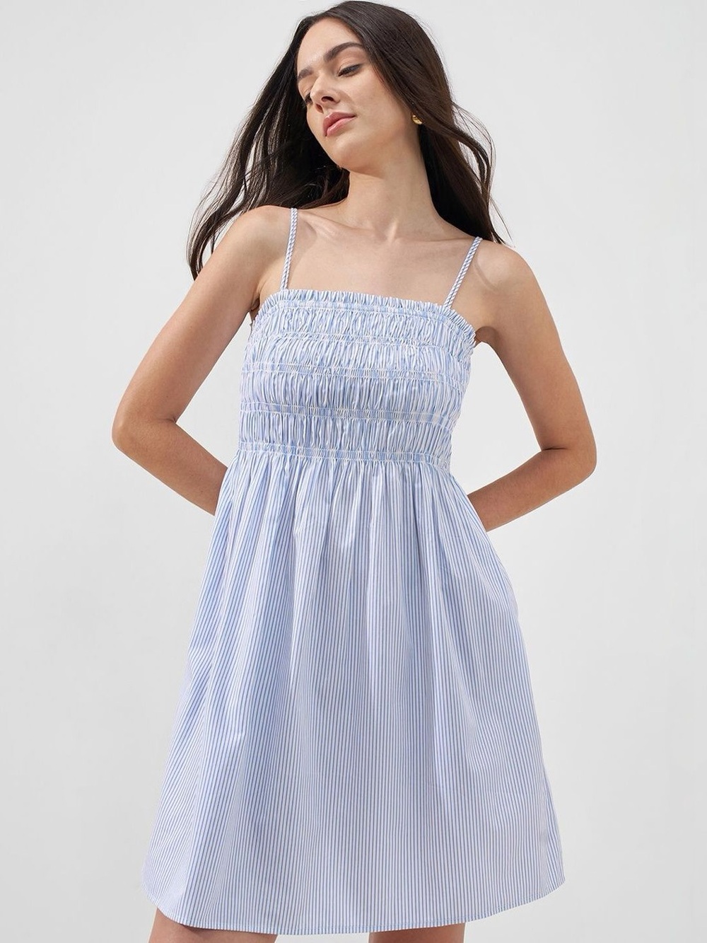DD77 Blue & White Poplin Summer Dress NWT
